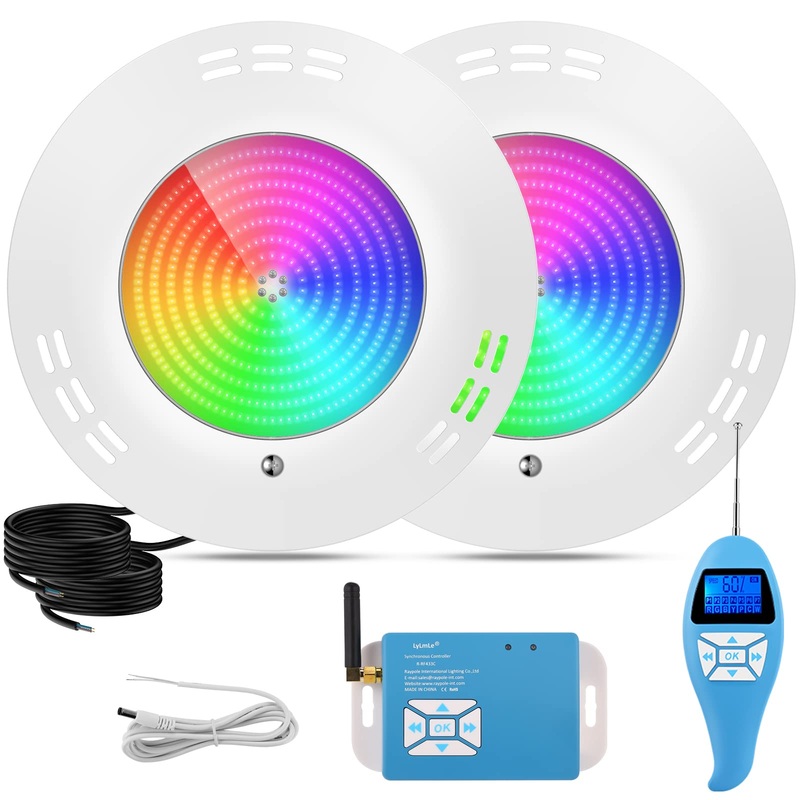 Lylmle resin filled pool lighting LED 35W ultra-lach pool headlight RGB external synchronization with remote control 140 jet angle IP68 waterproof surface-mounted assembly 12V AC (2-pack) 2 lamp 35W