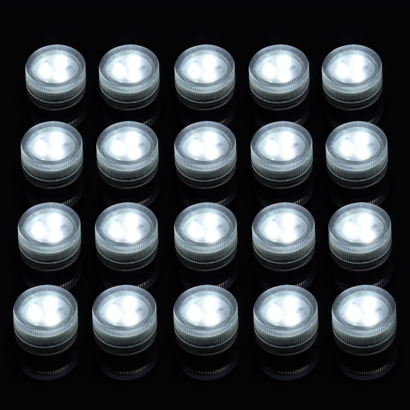 Mini underwater waterproof LED lights – white tea lights battery operations small LED indicator light vase aquarium whirlpool party wedding decoration (20PCs without remote control)