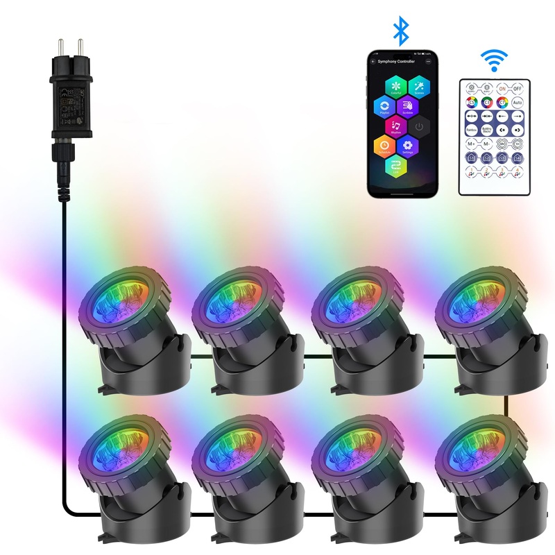 Natpow pond lighting underwater with Bluetooth app underwater lighting RGB pond light with remote control IP68 waterproof DIY color change garden lighting for garden patio tree (12 in 1) 12h