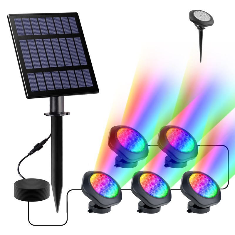 NATPOW Solar pond lighting RGB underwater Light Landscape headlight pond lamps diving spotlights with IP68 waterproof color change garden lighting for pool garden patio tree (5 in 1) 5-in-1