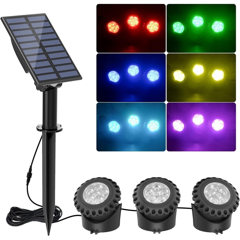 Natpow solar pond lighting RGB underwater pond light Landscape headlight pond lamp diving spotlights with IP68 waterproof color change garden lighting for garden patio tree (3 in 1) 3h-RGB