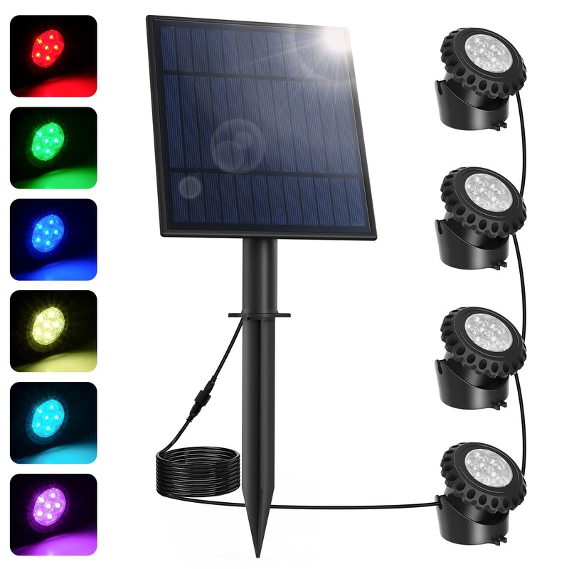 Natpow solar pond lighting RGB underwater pond light Landscape headlight pond lights diving spotlights with IP68 waterproof color change garden lighting for garden patio tree (2 in 1) 2h-RGB