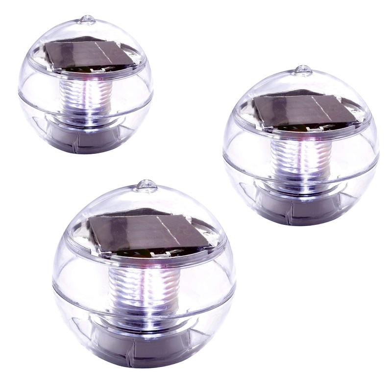 Nexos Trading 3 Set solar floating ball 2 LED white solar lamp ball 11 x 11 x 11.5 cm pond lighting solar ball decolor light solar lighting