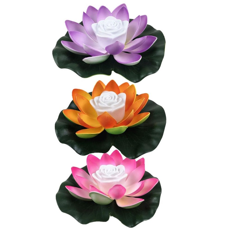 Osaladi 3 pieces Led Lotus Lantern Artificial Seerful Flowing Flowers Lotus Flower Lotus Blossom Lotus blade Light pond light pond light for pool pond garden decoration lighting