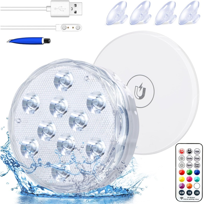 Pool Lights Shower Light Pond Lights Rechargeable Submersible LED Lights Spa Lights for Hot Tub LED Pool Light for Above Ground Pool Decorations Outdoor Waterproof 1 Pack 3.3”