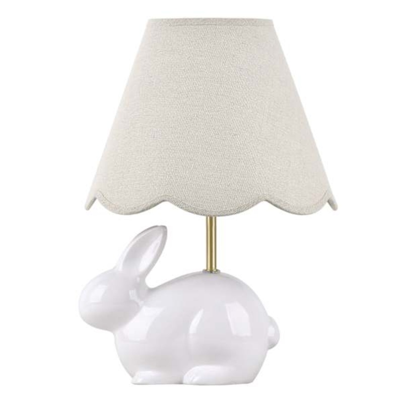 Providence White Ceramic Bunny Lamp with Scalloped Shade, 17.7″