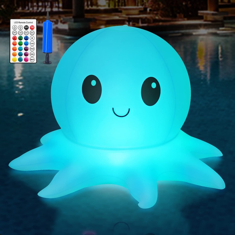 Qoolife Solar Pool Lights inflatable lights remote control Octopus floating pool lights 16 WRGB colors 4 modes IP68 waterproof premium quality outdoor decor pool garden party 1 pack 1 piece