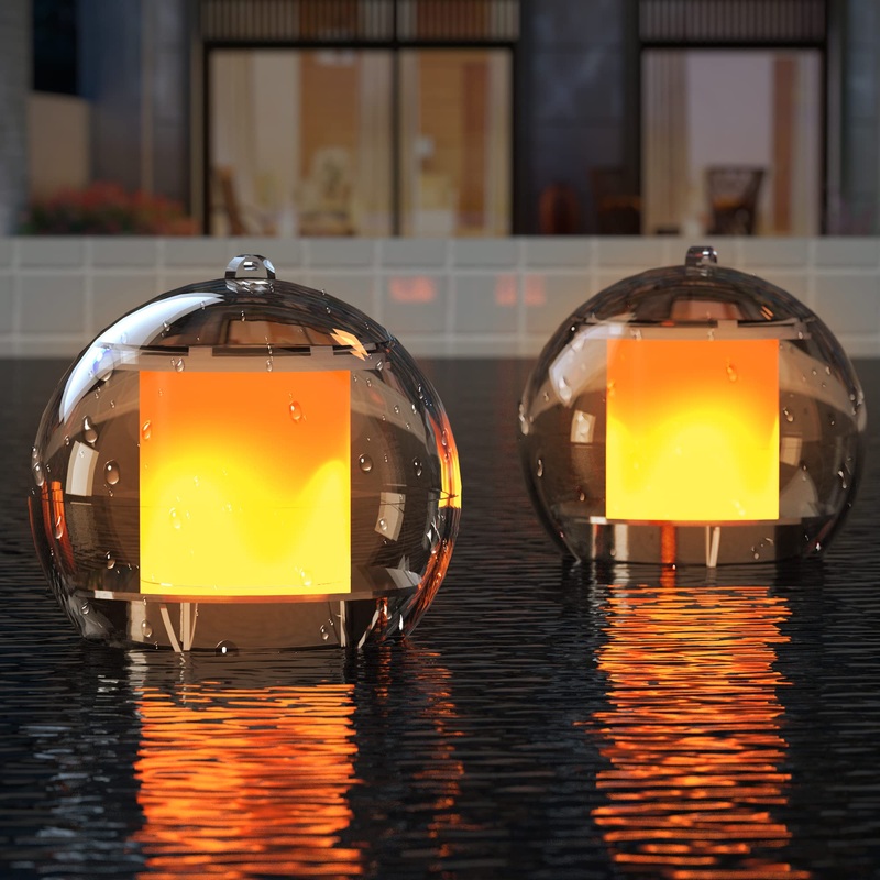Solar floating flame pool lighting flame light Pool accessories pond lighting solar floating ball pool light water light solar lamps decoration for outside balcony pond garden (2 pieces) flame 2 pcs