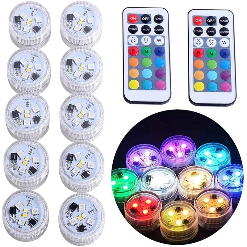 Submersible Lights Waterproof Hot Tub Underwater Tea Lamp Remote Control RGB Multicolor Flameless Candles Battery Powered for Vase Bowl Lantern Pond Pool White