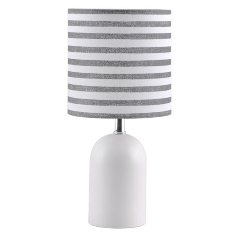 Tiny Dreamers Grey Ceramic Lamp with Striped Shade, 14″
