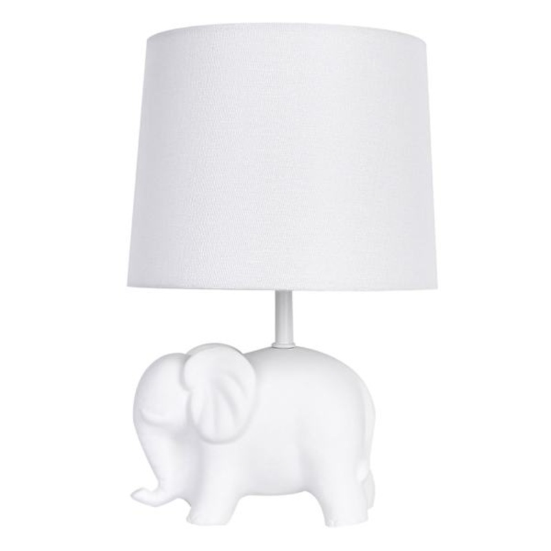 Tiny Dreamers White Ceramic Elephant Lamp with Shade, 14″