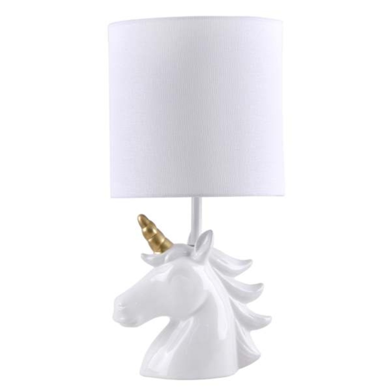 Tiny Dreamers White Ceramic Unicorn Lamp with Shade, 17″