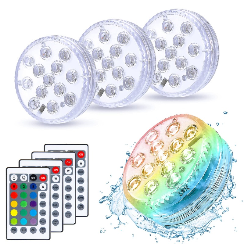 Underwater LED light mure pool lighting underwater 4 pieces LED pool light with remote control IP68 RF remote control waterproof pool/pond 16 RGB lighting modes for outside inside garden party