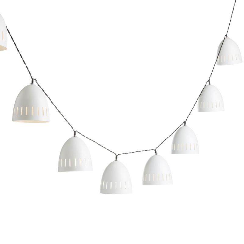 White Metal Dome Solar LED 10 Bulb String Lights