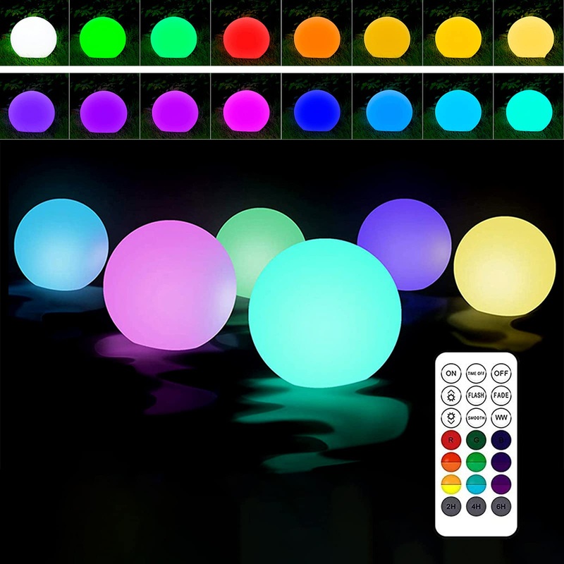 WMLBK 6PCS Floating Pool Lights with Remote Control -IP67 RGB 16 Color Changing Night Lights- 4 Type Adjustable Brightness Ball Lights for Kids Gift Garden Backyard Pond Party House Decor