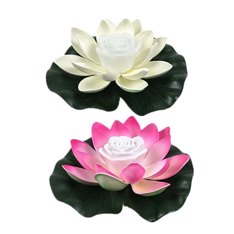 Yeehliny floating lotus lights LED waterproof solar water lily floating solar lights Lotus flower night lamp Lotus flower Lotus leaf pond light for Pool pond garden decoration (18cm-2PC-05#)