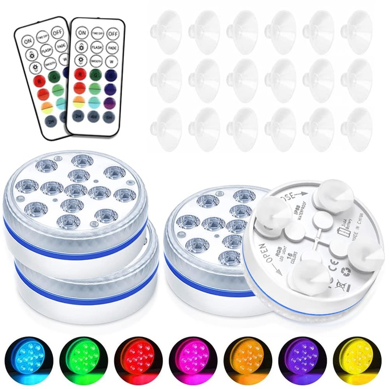 Yotun underwater LED light 4 pieces 16 RGB color change Pool lighting underwater Light with RF remote control suction cups IP68 Waterproof Led Pool Lights Decorative Lights For Pool Pond (4PCs)