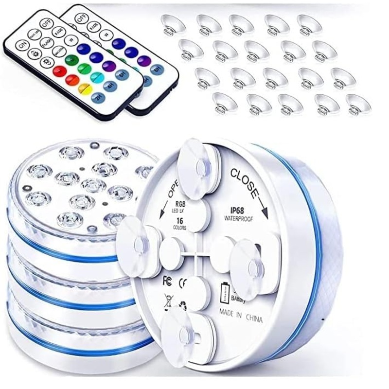 Zhongkaifa underwater light with remote control RGB multi color changing waterproof LED underwater light pond lighting pool lighting for vase base party christmas swimming pool wedding (4 pcs)