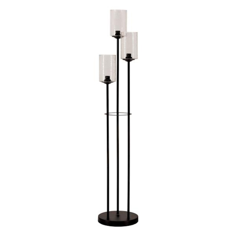 Black 3-Light Metal & Glass Floor Lamp with Seeded Glass Shades, 59″