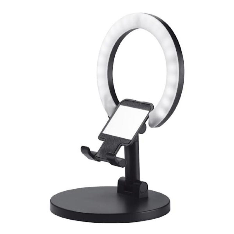 Black Phone Stand with Ring Light, 8″