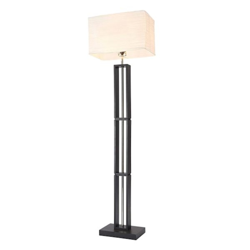 Black Stacked Rectangle Metal Floor Lamp with Rice Paper Shade, 58″