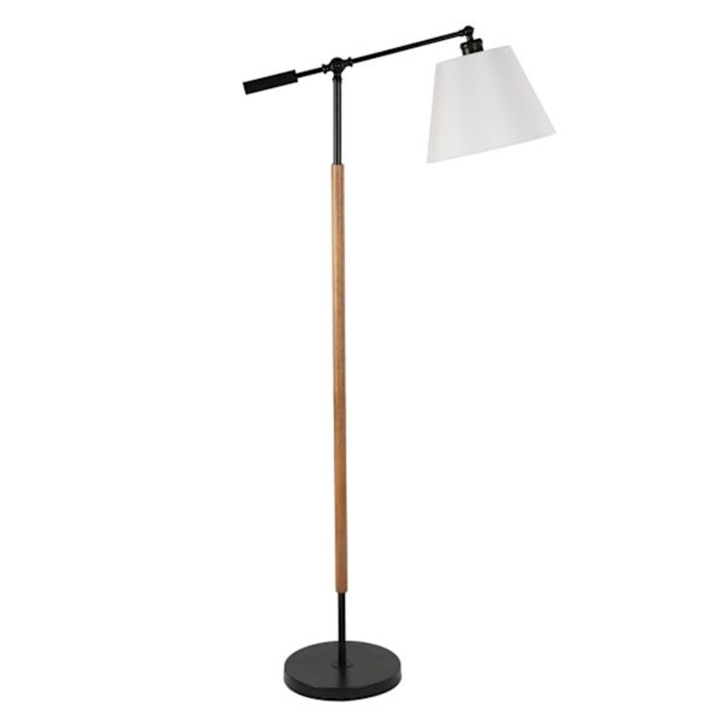 Black Wood Task Floor Lamp with Fabric Shade, 60″