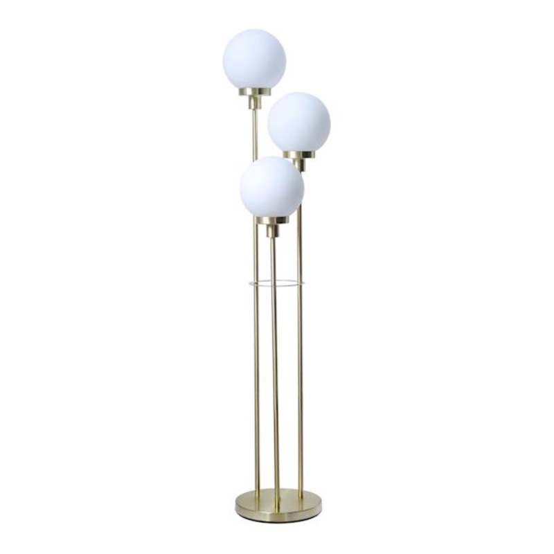 Brass 3-Light Floor Lamp with Frosted Glass Shades, 60″
