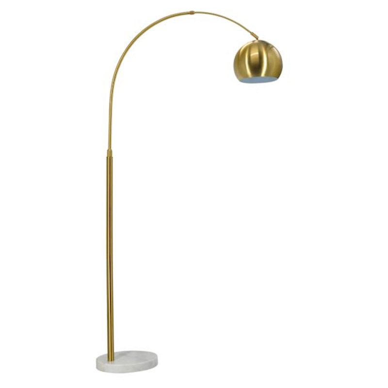 Brass Arc Floor Lamp with Marble Base & Metal Dome Shade, 70″