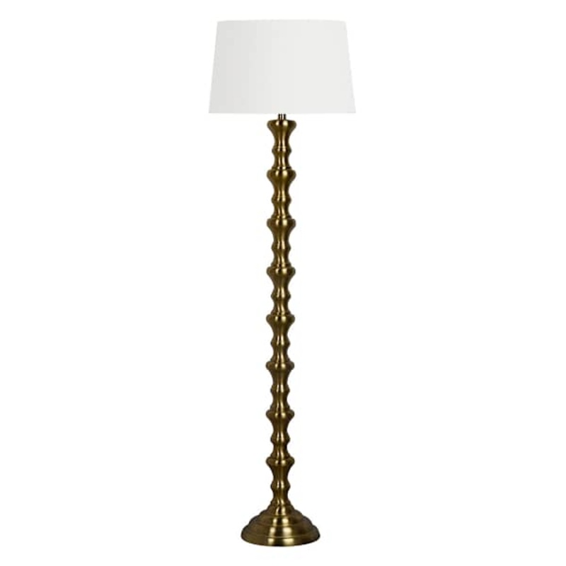 Brass Metal Turned Floor Lamp with Shade, 61″