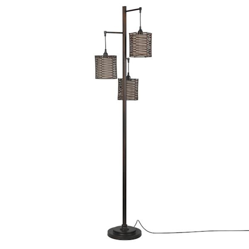 Bronze 3-Light Floor Lamp with Rattan Shades, 71″