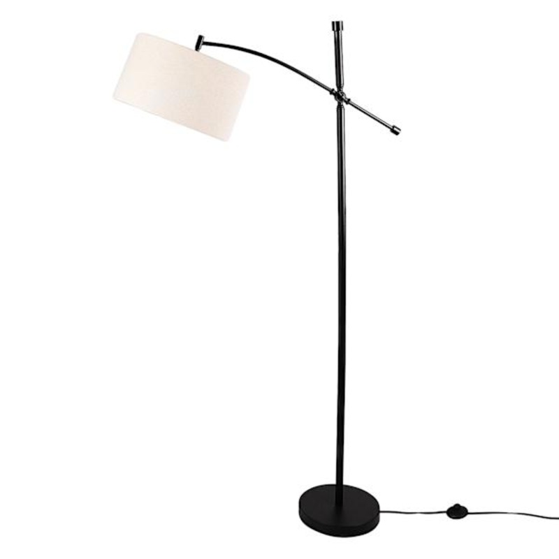 Bronze Finish Arc Floor Lamp with Natural Fabric Drum Shade, 68″