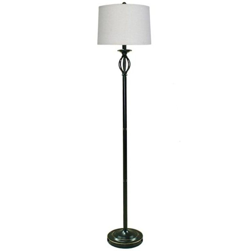 Bronze Finish Spindle Floor Lamp with Oatmeal Fabric Drum Shade, 60″