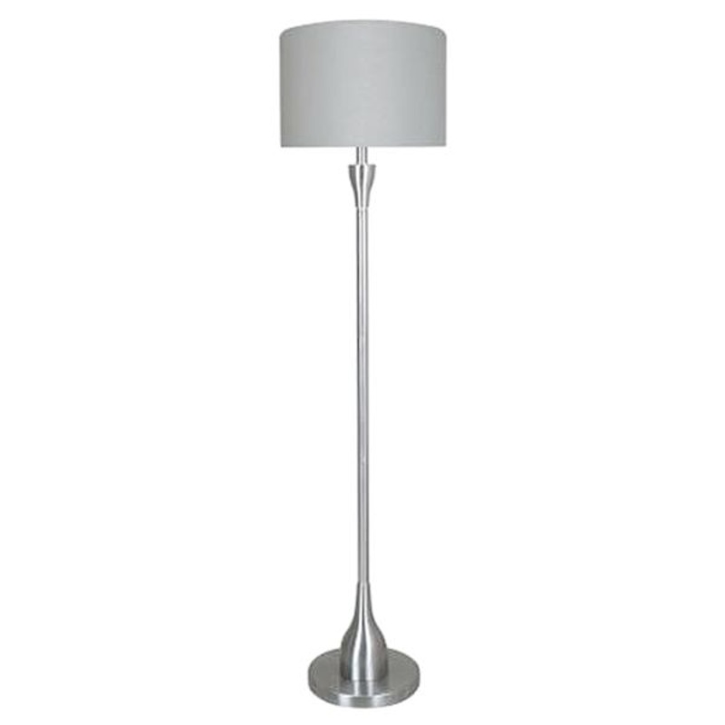 Brushed Steel Finish Floor Lamp with White Fabric Drum Shade, 60″