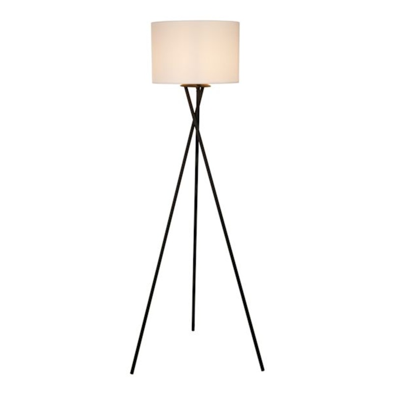 Crosby St. Black Tripod Floor Lamp with White Fabric Drum Shade, 59″