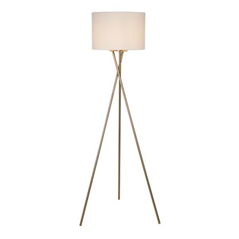 Crosby St. Brass Tripod Floor Lamp with White Fabric Drum Shade, 59″