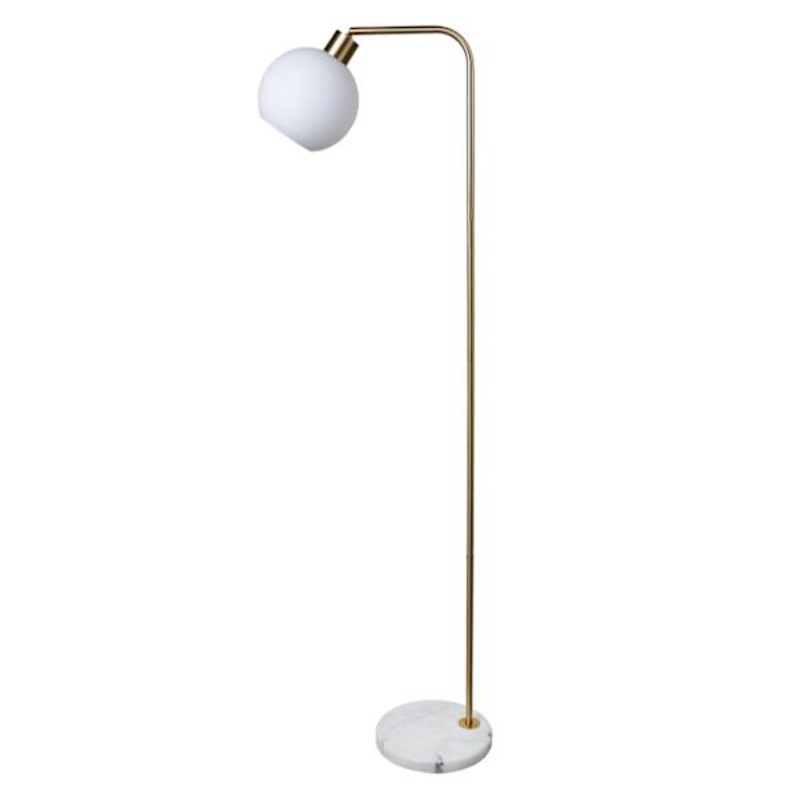 Crosby St. Brushed Brass Stick Floor Lamp with White Glass Shade, 60″
