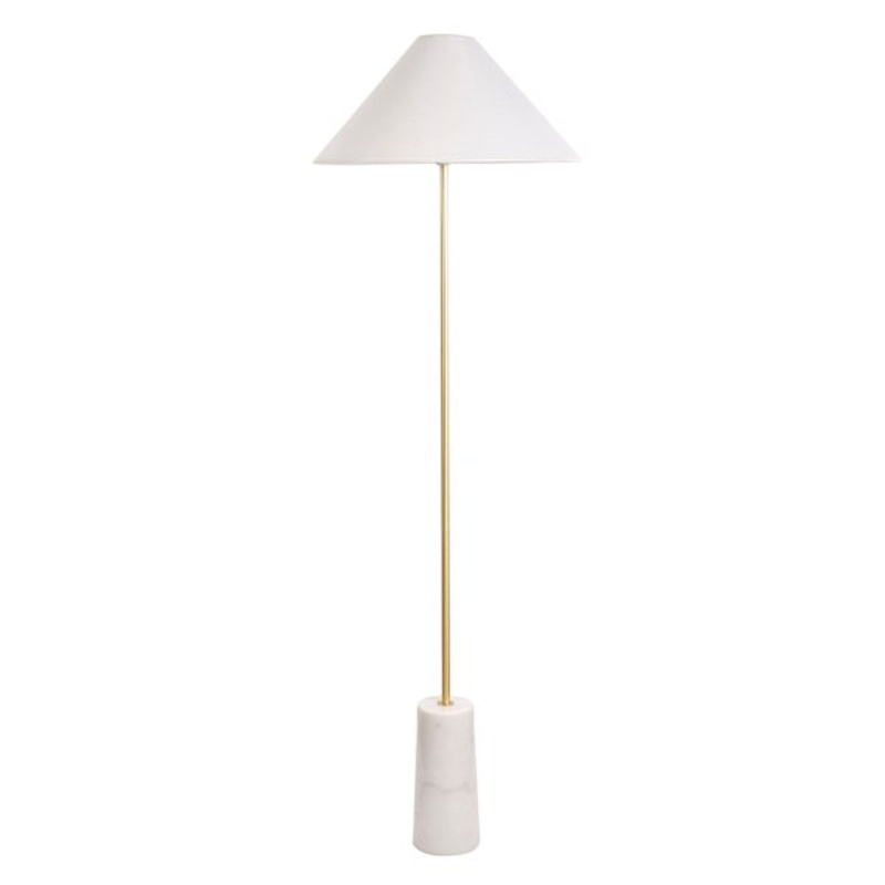 Crosby St. Brushed Brass Stick Lamp with Marble Base & White Empire Shade, 59″