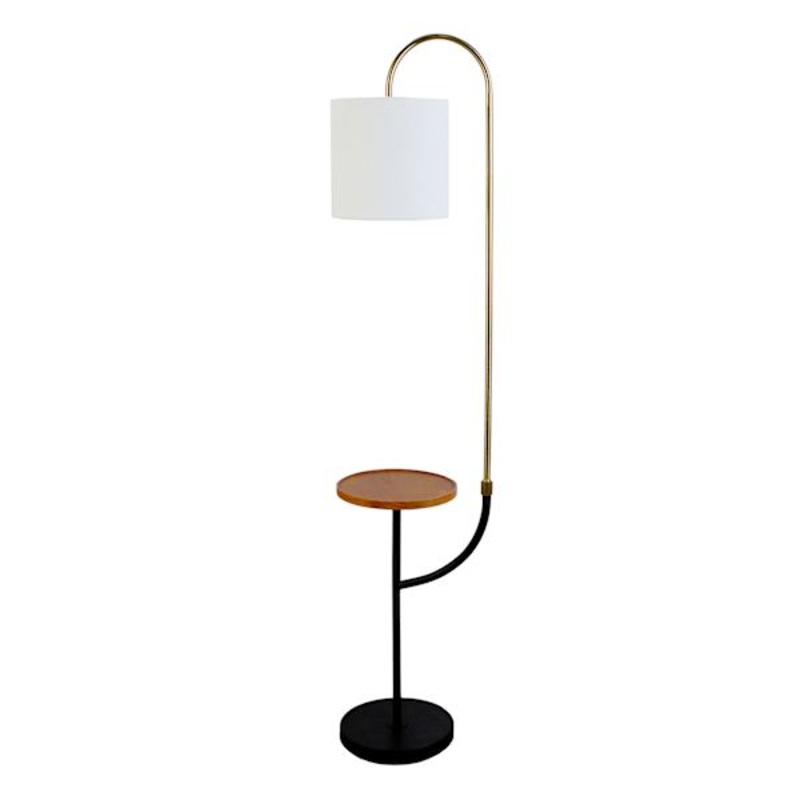 Crosby St. Gold Metal Wooden Shelf Floor Lamp with Shade, 59″