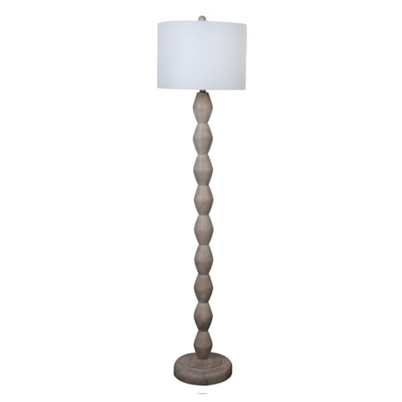 Found & Fable Wood Finish Stacked Floor Lamp with White Fabric Drum Shade, 60″