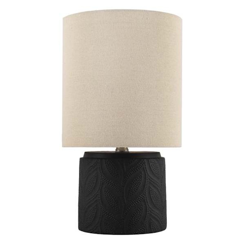Black Ceramic Groove Small Table Lamp with Shade, 16″