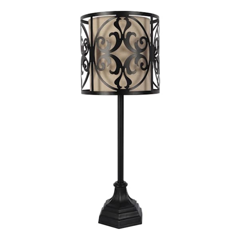 Black Spindle Medium Table Lamp with Cutout Shade 24″