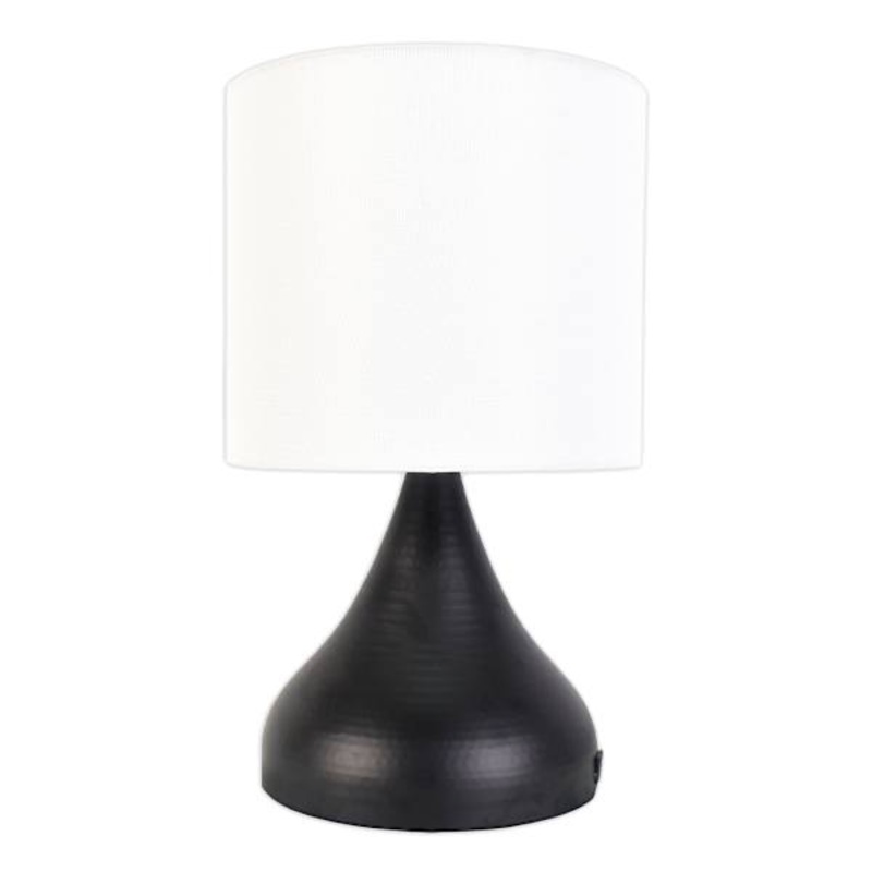 Black Tapered Cone Small Table Lamp with Shade & USB, 15″