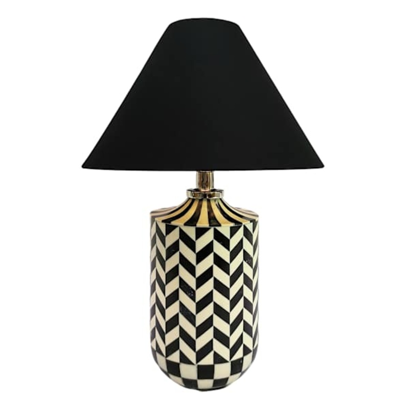 Black & White Chevron Small Table Lamp with Empire Shade, 20″