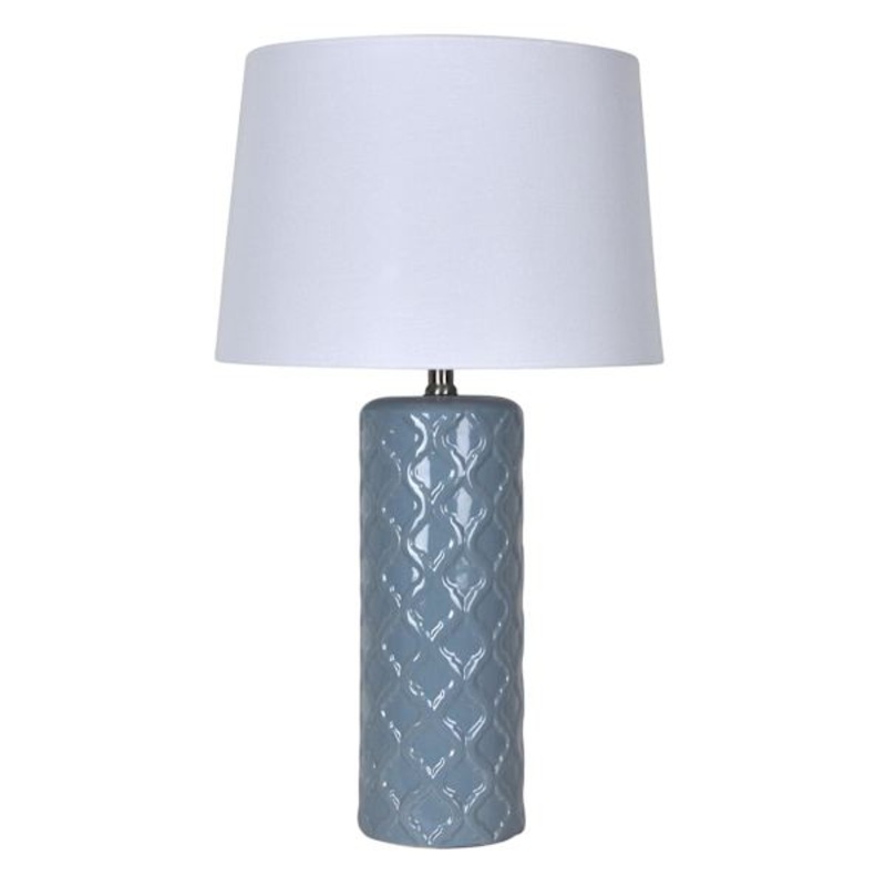Blue Ceramic Quatrefoil Textured Medium Table Lamp with Shade, 26″