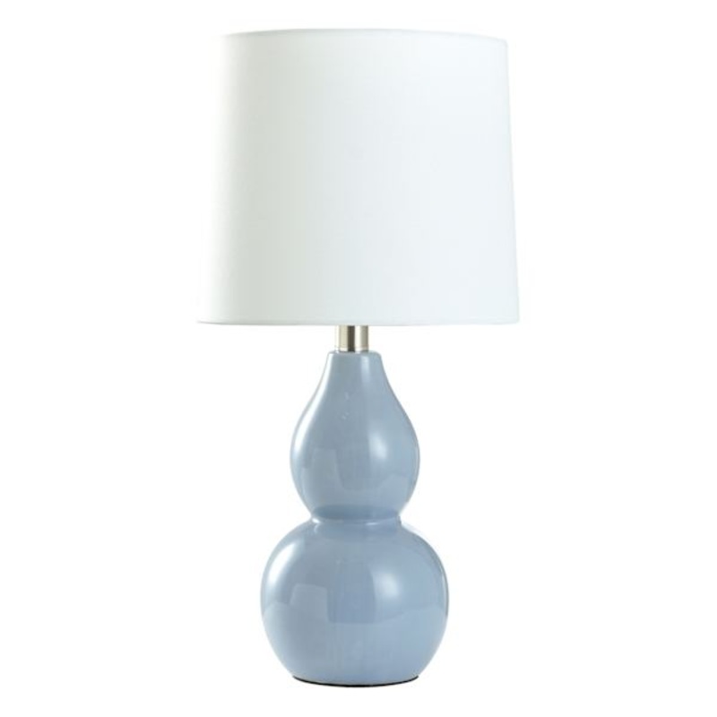 Blue Double Gourd Ceramic Accent Lamp with Shade, 18.5″
