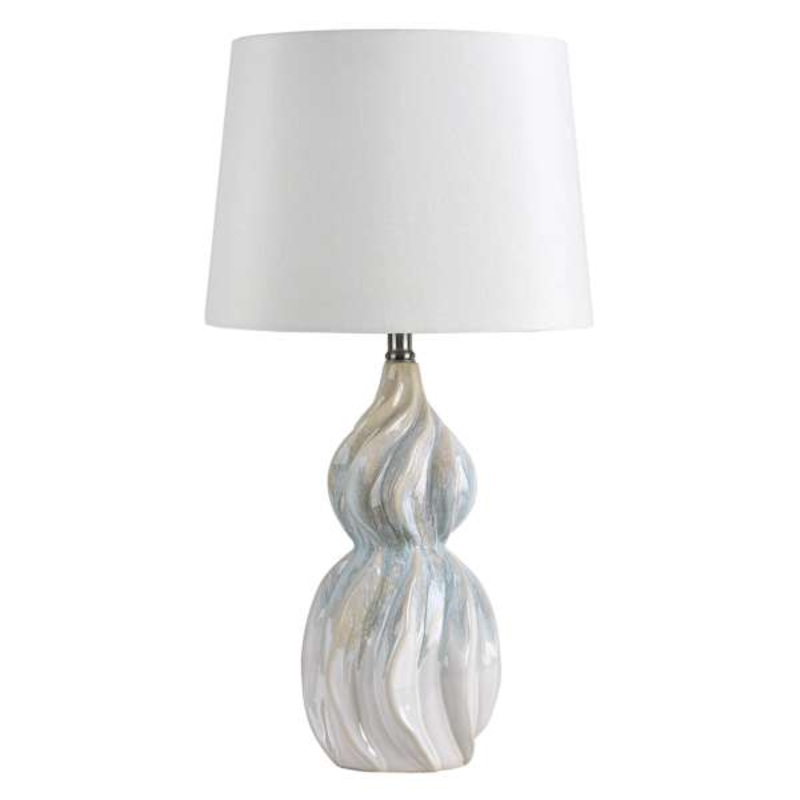 Blue Reactive Glaze Ceramic Medium Table Lamp with Shade, 25″
