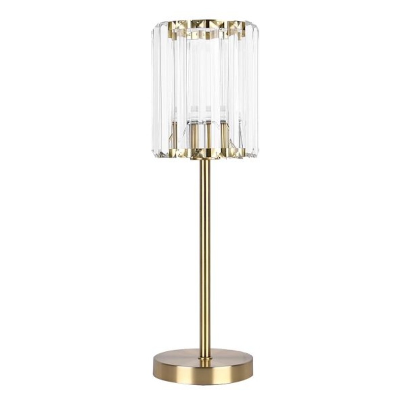 Brushed Brass Small Table Lamp with Crystal Shade, 19″