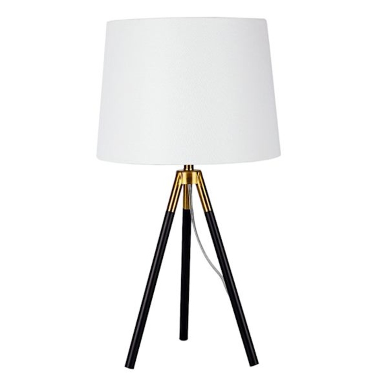 Crosby St. Black Brass Tripod Medium Table Lamp with Shade, 25.5″