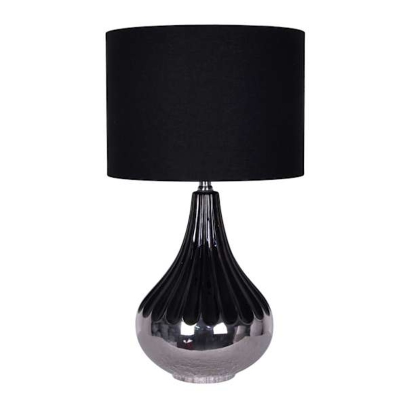 Crosby St. Black Metallic Ceramic Teardrop Table Lamp with Black Shade, 25″