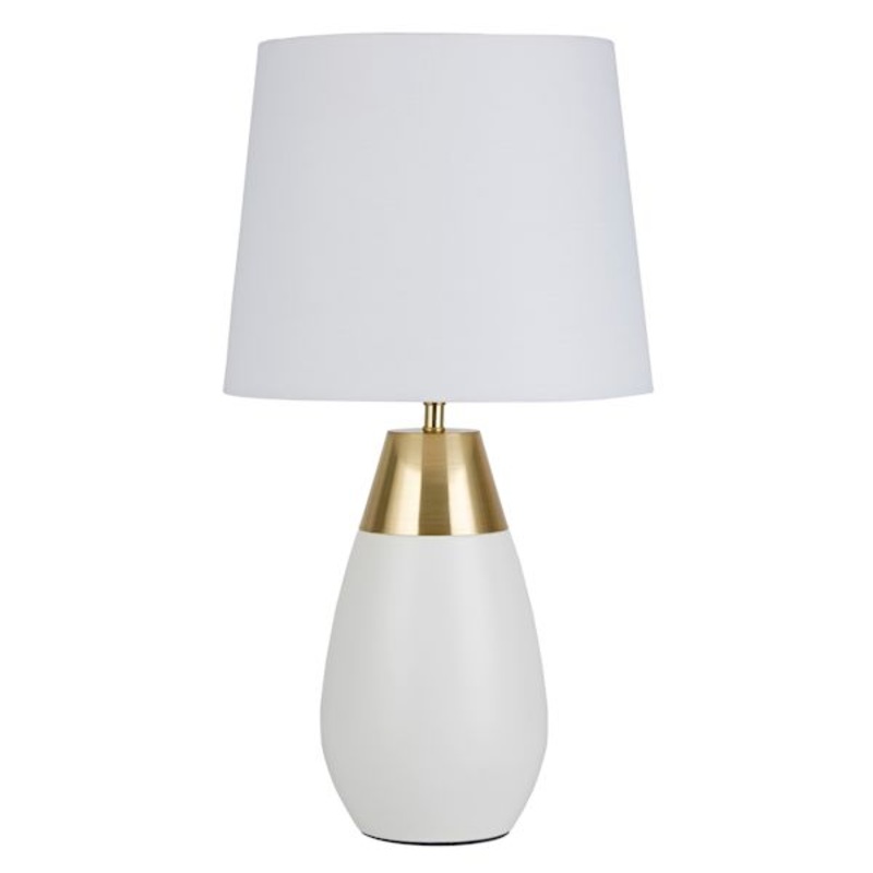 Crosby St. White & Gold Metal Touch Small Table Lamp with Shade, 19″